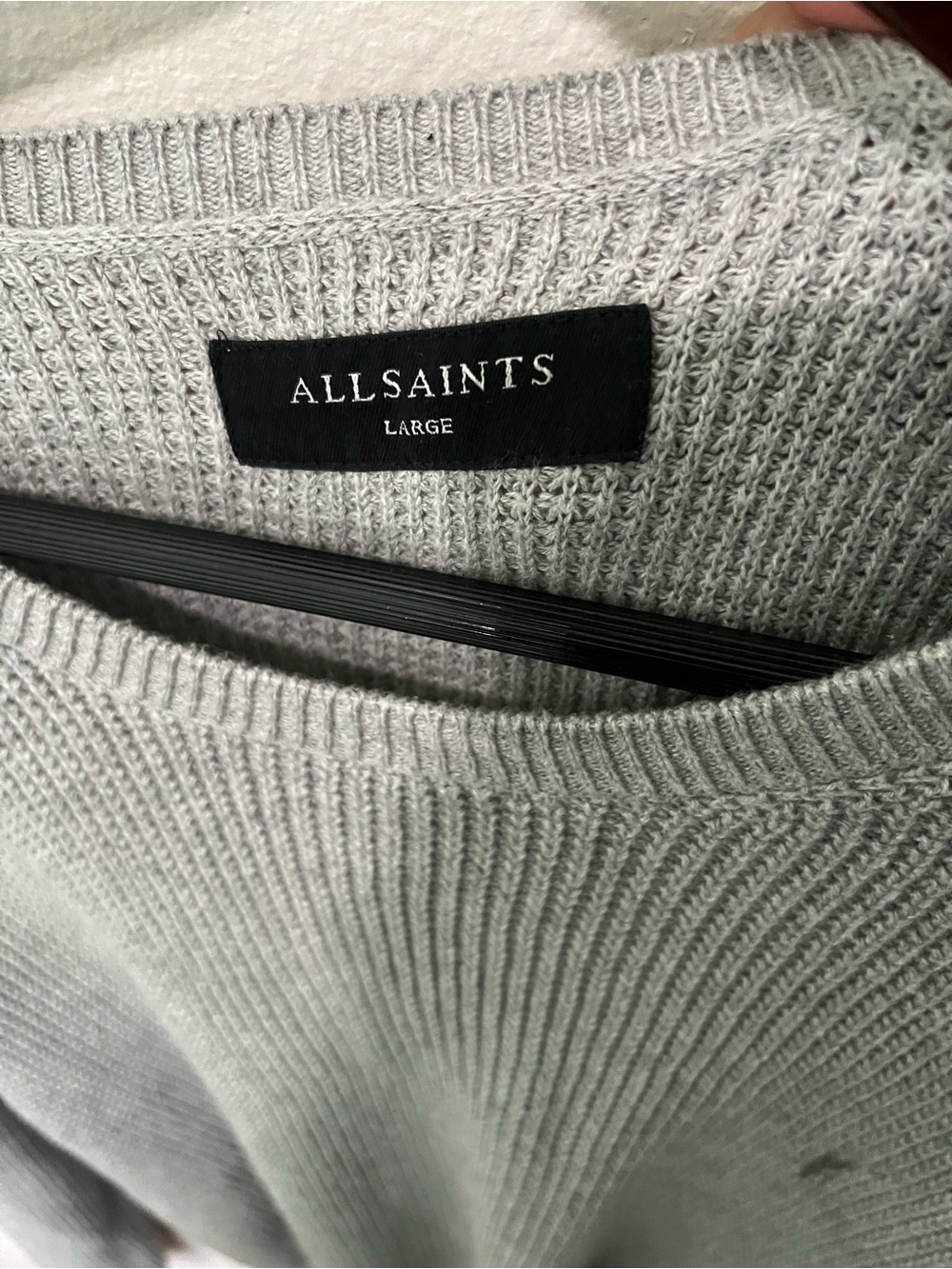 AllSaints Men's Light Gray Waffle Knit Crewneck Sweater - Picture 3 of 7